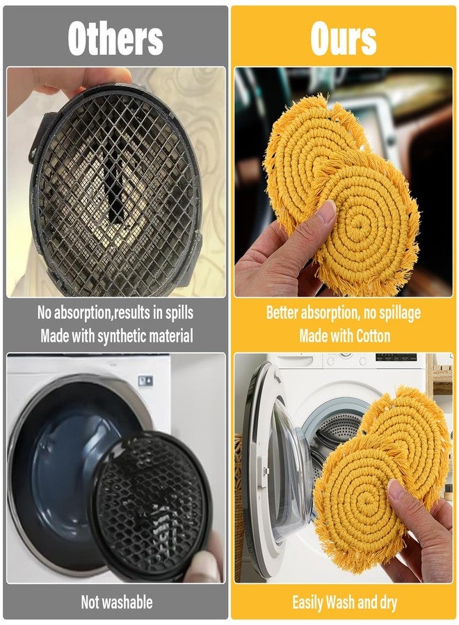 Guduling 2pcs Car Cup Holder Coasters, Cotton Coaster for Car, Absorbent, 3.54 in Boho Cars Cupholder Coaster with Macrame for Women （Sunshine Yellow） - Image 5